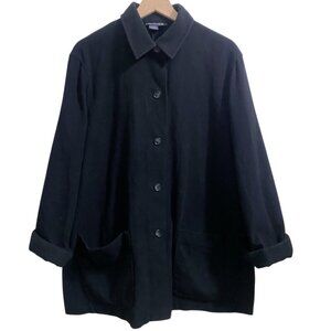 Vintage Black Wool Angora Button Pea Coat Size 16